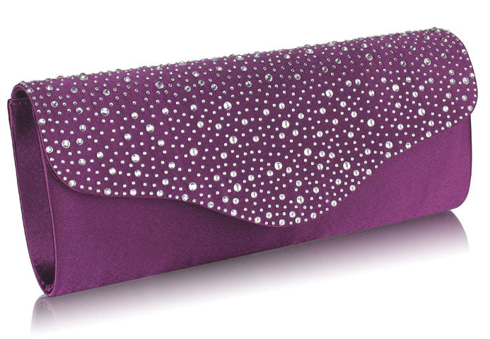 Purple Diamante Design Evening Flap Over Party Clutch Bag